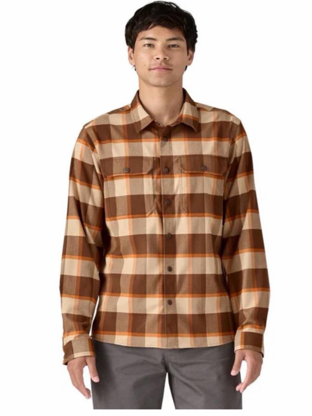NWOT Patagonia Men Canyonite Flannel Brown Plaid Snap Button Shirt Sz-S Granola